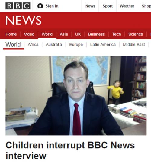 BBCニュースのインタビュー中に子供が乱入→BBC公式がネタにする