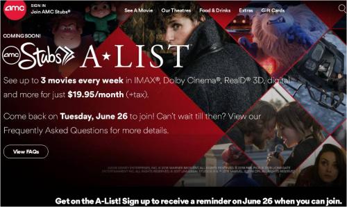 アメリカの大手映画館チェーン“AMCシアターズ”が月額制サービスを発表　先行する『MoviePass』の批判はやぶ蛇に？