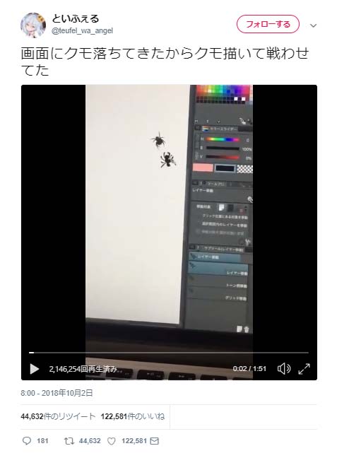 蜘蛛vsお絵描き蜘蛛 対決動画ツイートに反響 どっちが本物 拡大するところで笑ってしまった ガジェット通信 Getnews