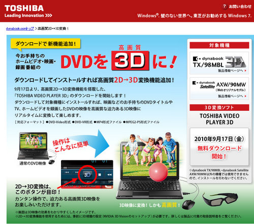 TOSHIBA『高画質2D→3D変換』