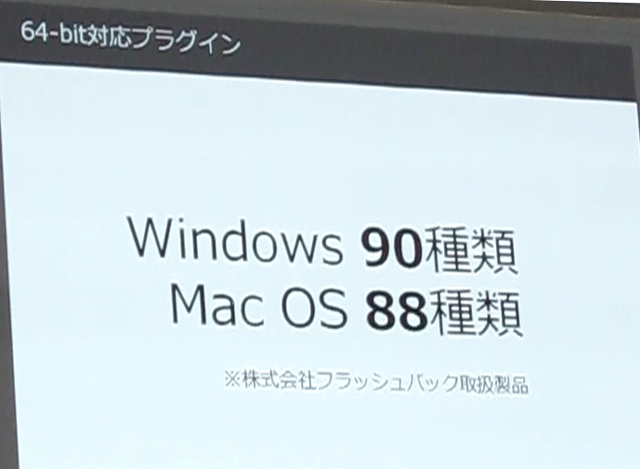 64bit対応プラグインはWindowsで90種類 MacOSで88種類