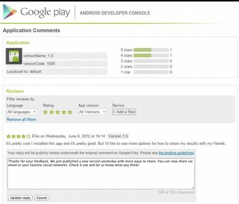 Google、コンテンツ配信サービス「Google Play」にてアプリ開発者がコメントに返信できる機能を追加