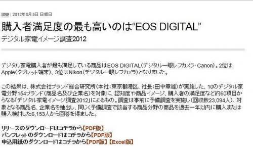 購入してよかったの最高はEOS DIGITAL ブランド総合研究所「デジタル家電イメージ調査2012」