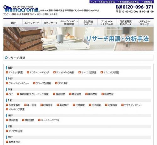 重要なマーケティング用語が学べるマクロミルのリサーチ用語・分析手法