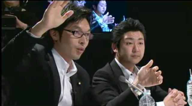 TPP賛成派の松田議員（左）と飯田氏（右）