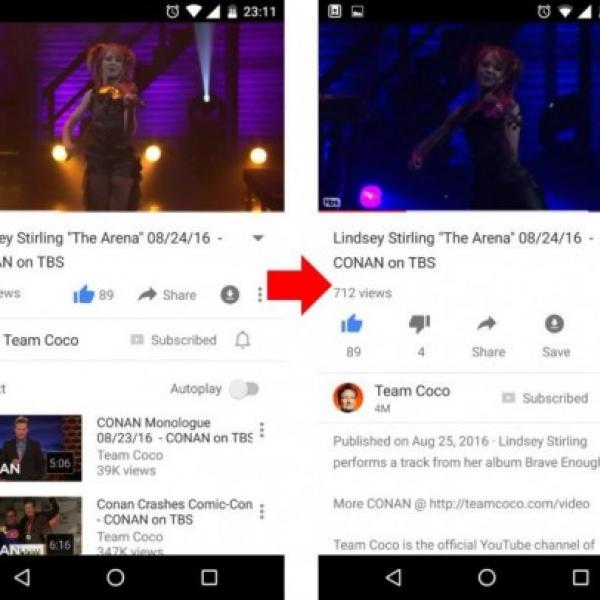 Android版YouTubeの動画プレイヤーのUIが一部変更