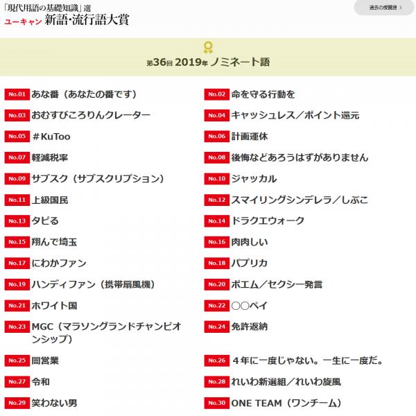 「上級国民」や「闇営業」もノミネート　毎年恒例『ユーキャン新語・流行語大賞』候補の30語が発表