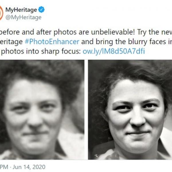 ものすごく古いモノクロ写真も復元しちゃうMyHeritageの「Enhance your photos」機能