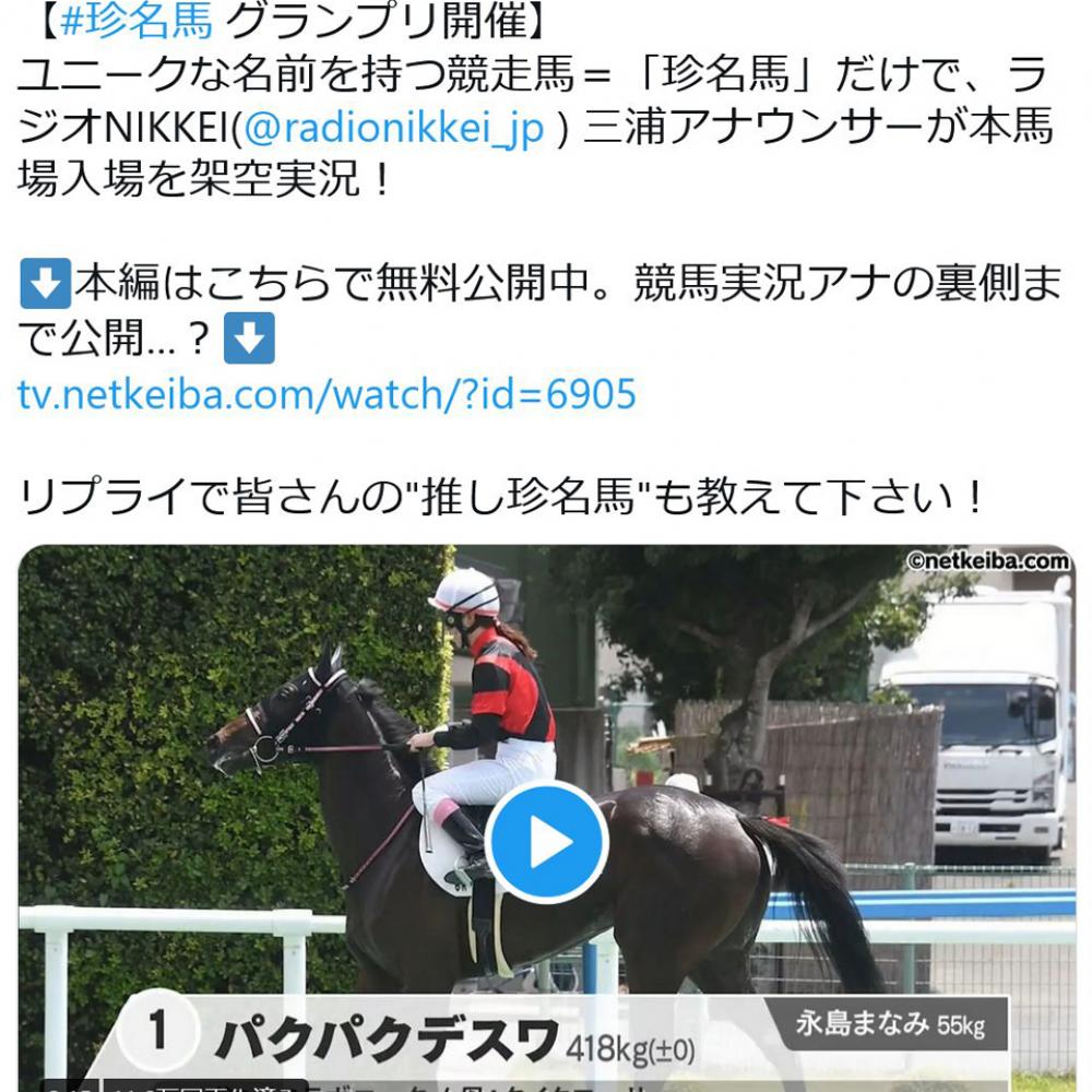 「コレデイイノダ」や「ブタノカックーニ」「シャア」など 『netkeiba』が珍名馬グランプリを開催し本馬場入場を架空実況 ｜ ガジェット通信  GetNews