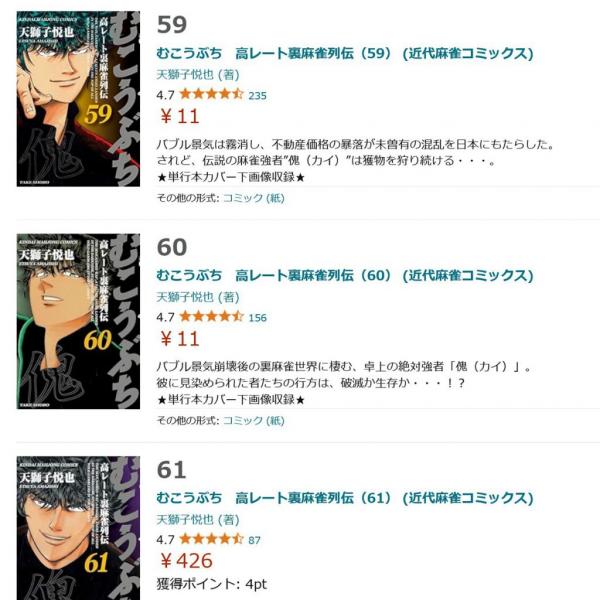 60冊買っても660円！？ Amazon Kindleで「むこうぶち 高レート裏麻雀