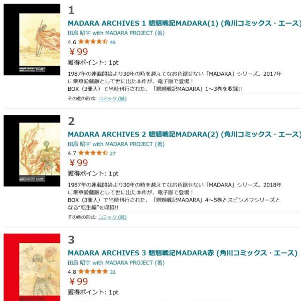 1冊4070円が99円に！？田島昭宇「MADARA ARCHIVES 魍魎戦記MADARA」の