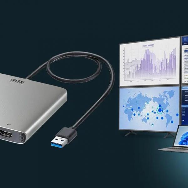 USB Aポートから4台のディスプレイに映像出力できるHDMIディスプレイ