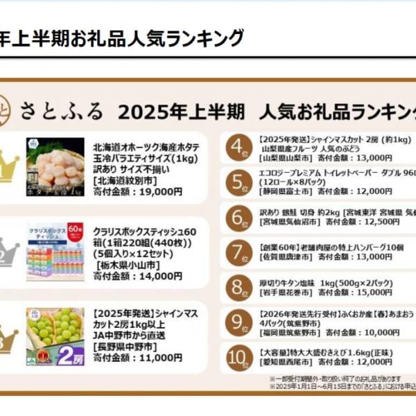 さとふるが2025年上半期人気返礼品ランキングを発表！ ふるさと納税に