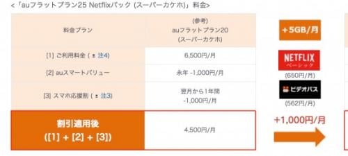 au フラット プラン 25 netflix トップ パック と は