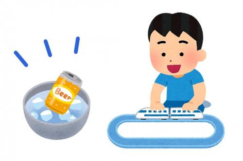 冷やし忘れたビールの急速冷却方法動画が斬新「大人だけに許されたプラレールの遊び方」
