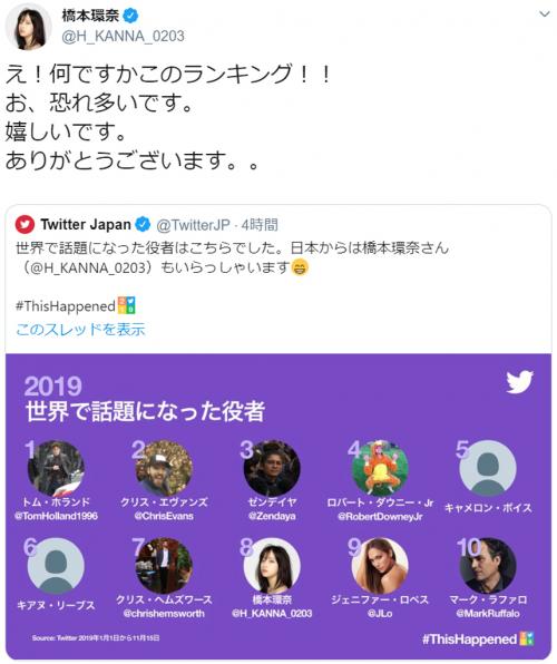 「お、恐れ多いです」　橋本環奈さん、Twitterの“世界で話題になった役者2019”ランクインに反応