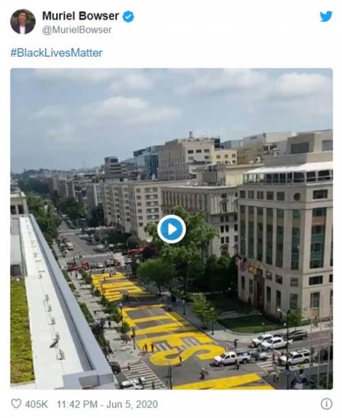 ワシントンD.C.の道路に巨大な「Black Lives Matter（ブラック・ライヴズ・マター）」の文字が出現
