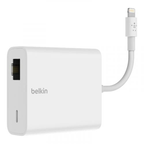 iPhoneやiPadを最大480Mbpsの有線LANに接続　ベルキンが「ライトニング to LANポート＋ライトニング変換アダプタ」を7月22日に発売へ