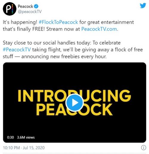 NBCユニバーサルの動画配信サービス「Peacock」が始動 広告付き無料を始めとする3段階の料金体系