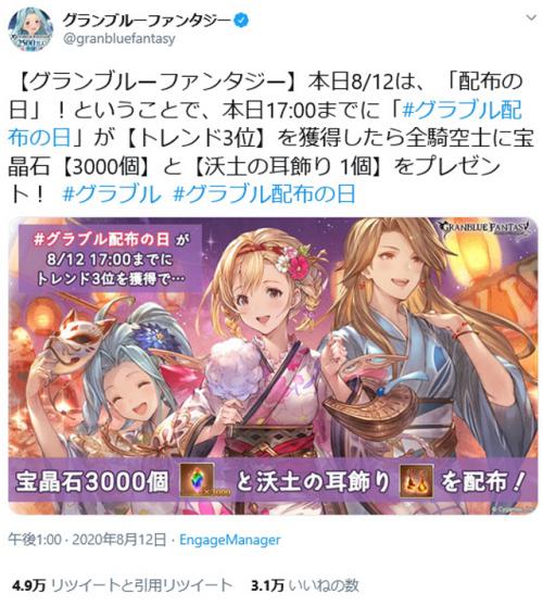 トレンド3位 というワードがtwitterのトレンド入りする珍事発生 グランブルーファンタジー のプレゼントキャンペーンで ガジェット通信 Getnews