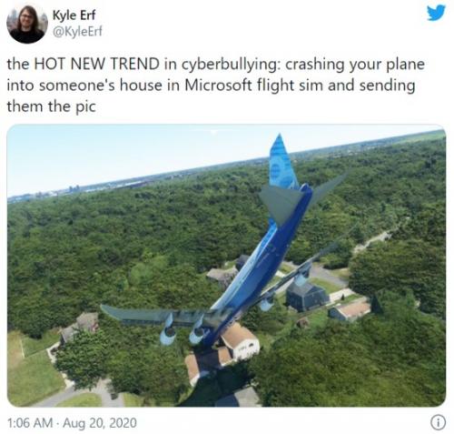 「Microsoft Flight Simulator」を使った新種のネットいじめ!? 「悪趣味だな」「この写真みたいなこと本当にできるゲームなの？」