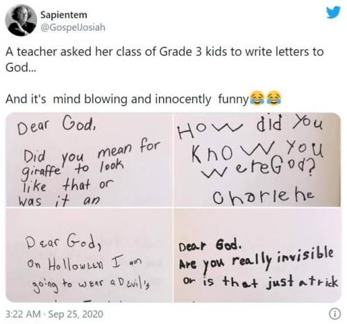 小学校3年生による神様への質問が面白すぎる 「忖度なし」「ほとんど全部大人が答えられない質問」