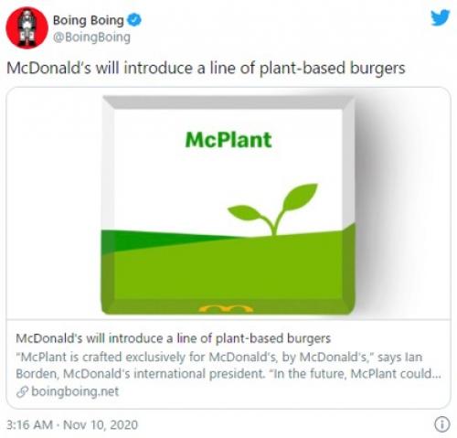 マクドナルドが代替肉使用メニュー「McPlant（マックプラント）」を発表 そのネーミングにネット上で異議が噴出
