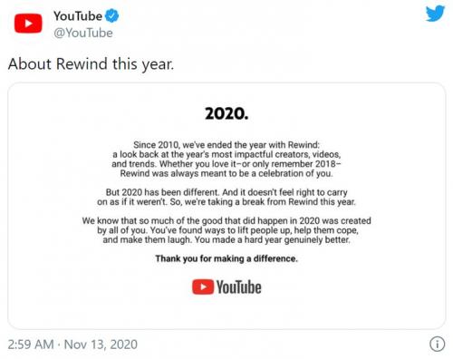 YouTubeが2020年の「YouTube Rewind」の中止を発表