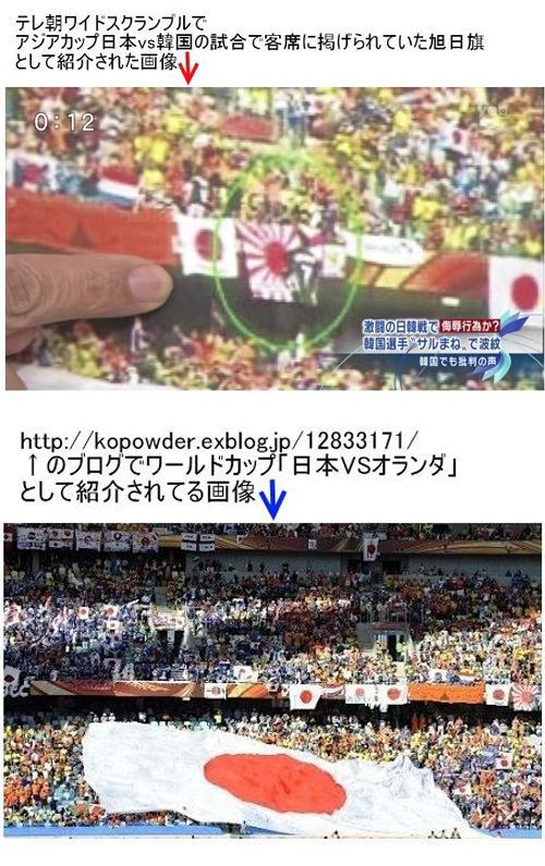 テレビ朝日が韓国選手が見た旭日旗と称してW杯オランダ戦の映像を流す　後日謝罪