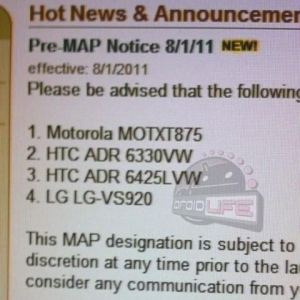 米Verizonのリーク資料で新Droid Bionic、ADR 6330VW、 ADR6425LVW”Vigor”、LG-VS920の存在が確認される