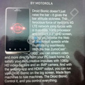 Motorola Droid Bionicのカタログがリーク。端末価格は$587、発売日は8月27日？