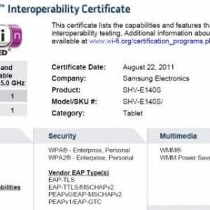 Samsung 「SHV-E140S」がWi-Fi認証通過、韓国SKテレコム向けLTEタブレット？