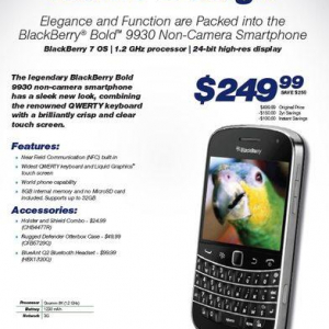 Sprintから9月9日にカメラ非搭載BlackBerry Bold 9930を発売開始