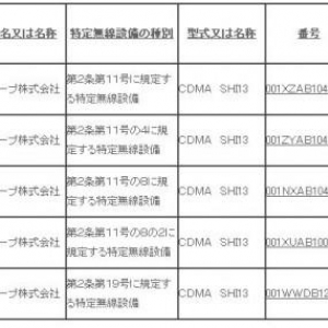 シャープ製「CDMA_SHI13」が技適を通過