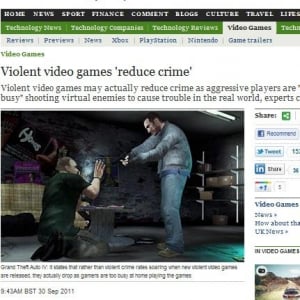 英紙「暴力ゲームは犯罪数を減少させる」というレポート結果を掲載