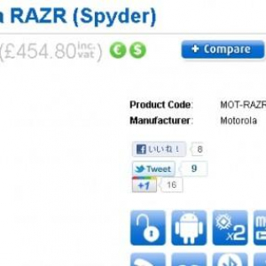 英国の通販サイトCloveはMotorola RAZRを11月1日に発売、価格は£379+VAT