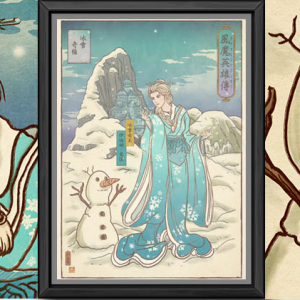 エルサが着物！「アナと雪の女王」のエルサとオラフを浮世絵風に描いた海外作品がおもしろ〜！