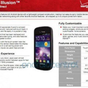 Samsung Illusionのスペックシートがリーク