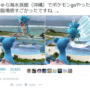 「臨場感すごかったですね」 沖縄美ら海水族館でのポケモンGOプレイ画面が『Twitter』で話題に