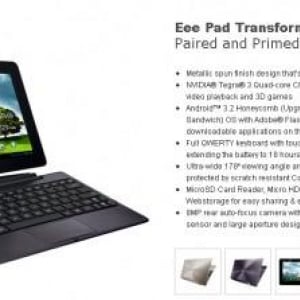 ASUSがEee Pad Transformer Prime TF201の製品ページを公開、Amazon.comで予約受付が開始