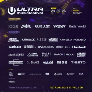 【Ultra Miami 2017】の第一弾ラインアップ発表、プロディジー/アンダーワールド/アイス・キューブ/メジャー・レイザーら出演