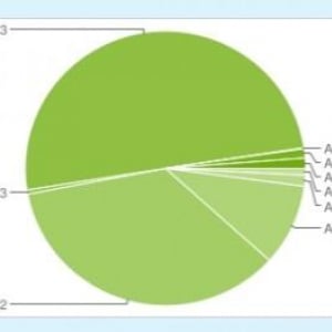 世界中で使われているAndroidのバージョン別シェアとその時間的変化（11月）。Gignerbreadのシェアが全体の過半数に