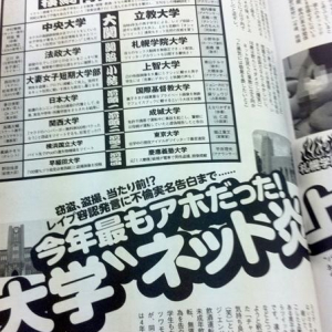 「ネット炎上」大学を『プレイボーイ』誌が番付　横綱は不倫ツイートの青学