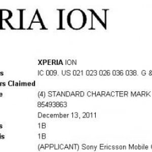 Sony Ericssonが「XPERIA ION」を米国特許商標庁に商標出願