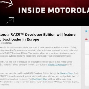 Motorola、ブートローダーのアンロックに対応した「Motorola RAZR Developer Edition」をまもなく発表？