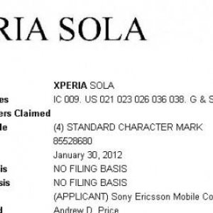 Sony Ericsson、「XPERIA SOLA」を米国特許商標庁に商標出願（更新）