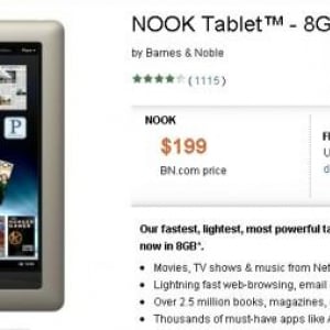 米Barnes & Nobile、Android搭載7インチタブレット「Nook Tablet」の8GBモデルを発売、価格は$199