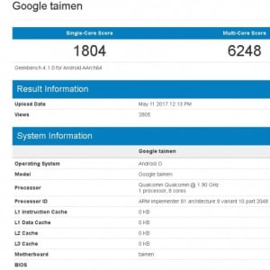 Pixel 2の一つ “taimen” を名乗る端末がGeekBenchに登場