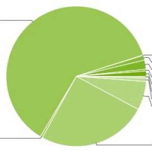 世界中で使われているAndroidのバージョン別シェアとその時間的変化（2012年2月）、Gingerbreadのシェアが62%に上昇、ICSは1.6%