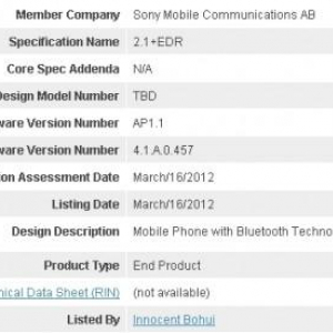 Sony Mobileの「Anzu-ICS」がBluetooth認証を通過、Android 4.0版Xperia arc？